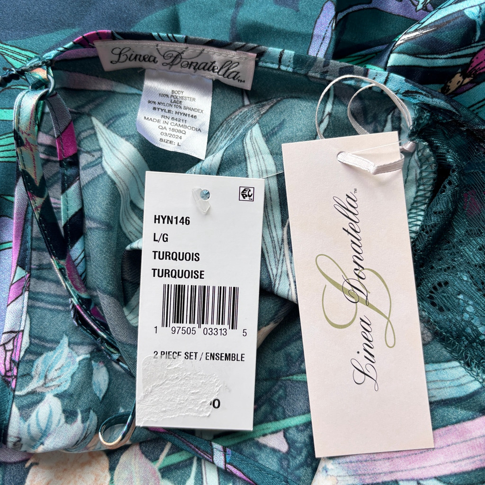 Linea Donatella Women's Large Turquoise 2-Pc. Cropped Satin Pajamas Set NWT - Picture 11 of 11